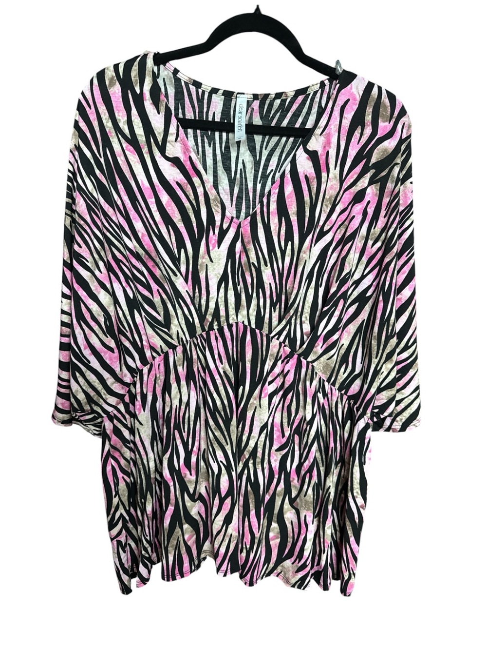 Dear Scarlett NWOT black, pink, and beige zebra print poly spandex blouse in XL
